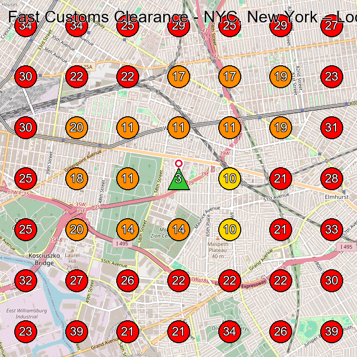 Fast Customs Clearance - NYC, New York GeoGrid visibility map for Servicio De Mensajerã­A in Flushing